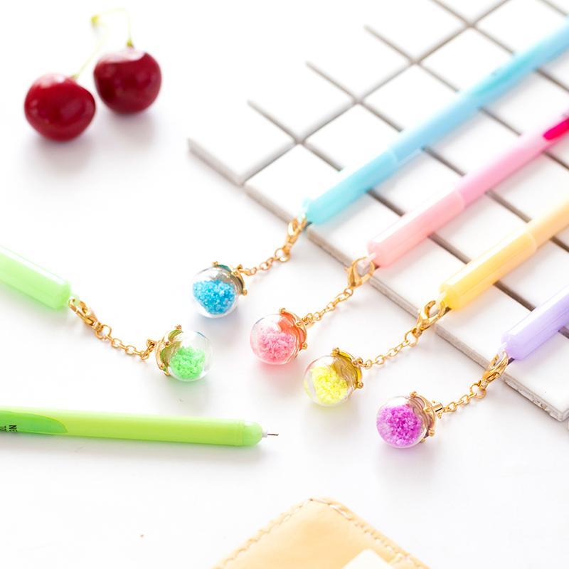 5 pcs/Lot Detachable pendant gel pen Fruit & Luminous wish ball black ink pen Gift Stationery office school supplies 6190