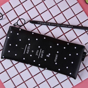 Cute Pink pencil case for girls Kawaii Black white Dot Pu Leather Pen Bag Stationery Pouch Office School Supplies Zakka escolar