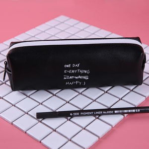 Cute Pink pencil case for girls Kawaii Black white Dot Pu Leather Pen Bag Stationery Pouch Office School Supplies Zakka escolar