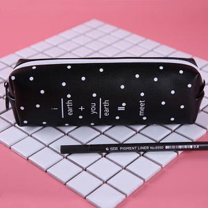 Cute Pink pencil case for girls Kawaii Black white Dot Pu Leather Pen Bag Stationery Pouch Office School Supplies Zakka escolar