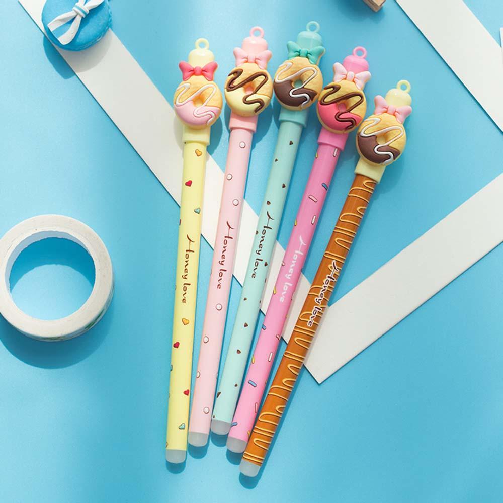 4Pcs/lot Kawaii Donuts Erasable Pen Cartoon Doll Rubbing Gel Pens 0.5mm Blue Ink Material Escolar School & Office Supplies