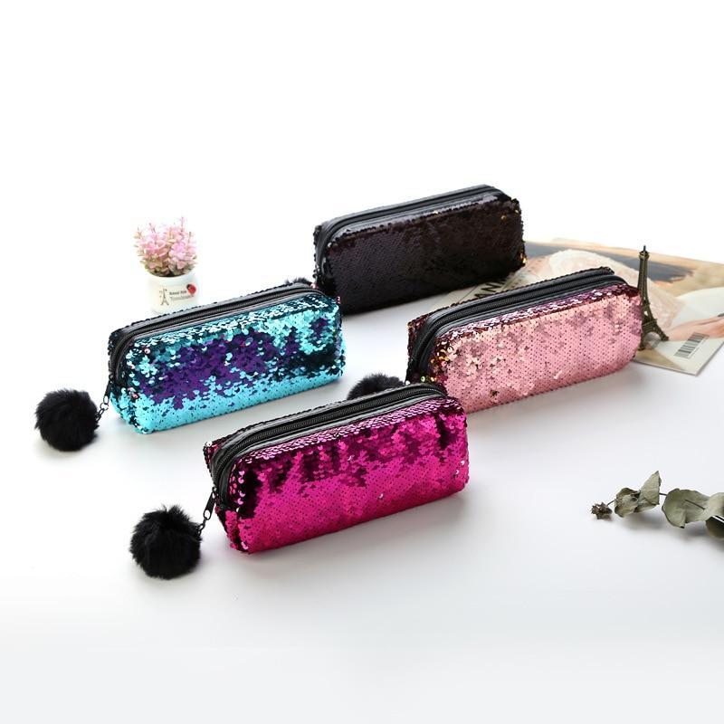 Shining PU Sequin Large Pencil Case Stationery Storage pen Organizer Bag School Office Supply Escolar Cosmetic Holder for gift