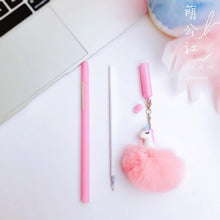 Load image into Gallery viewer, Pink Flamingo Unicorn Fluffy Ball Gel Pen Ink Pen 0.5mm Black Ink Promotional Gift Stationery School Office Supplies
