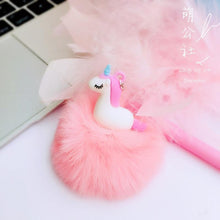 Load image into Gallery viewer, Pink Flamingo Unicorn Fluffy Ball Gel Pen Ink Pen 0.5mm Black Ink Promotional Gift Stationery School Office Supplies
