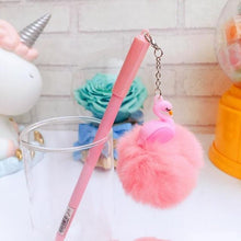 Load image into Gallery viewer, Pink Flamingo Unicorn Fluffy Ball Gel Pen Ink Pen 0.5mm Black Ink Promotional Gift Stationery School Office Supplies
