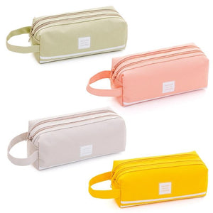 Portable 2 level Large Capacity Canvas Pencil Case Bag Pen Box Zipper Bags School Supplies Stationery